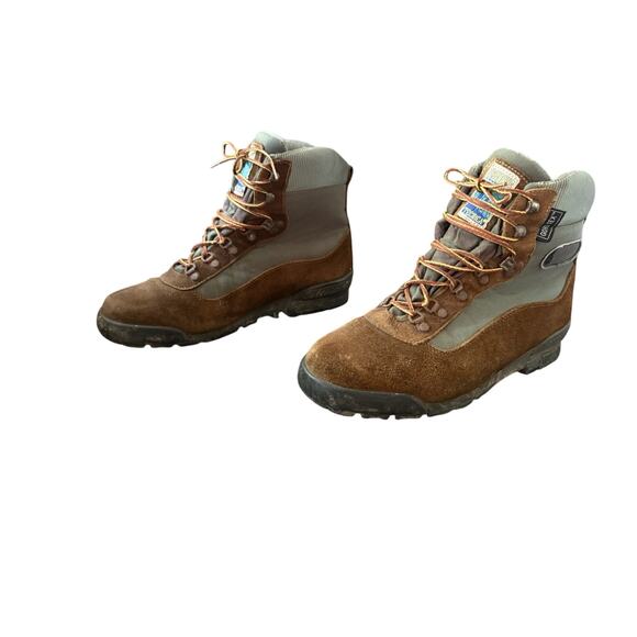 Tecnica Trekking Hiking Cervino Boots Gore-Tex Brown Suede Green Canvas Mens 11 - Picture 2 of 6